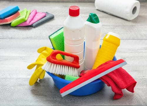 Professional cleaning supplies used by Irma Cleaning for house and office cleaning in Hanford, California