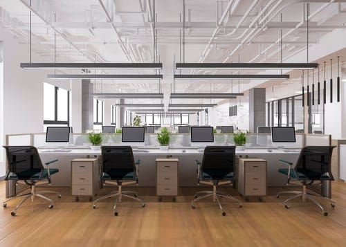 Clean modern open-plan office maintained by commercial cleaning services in Hanford, CA